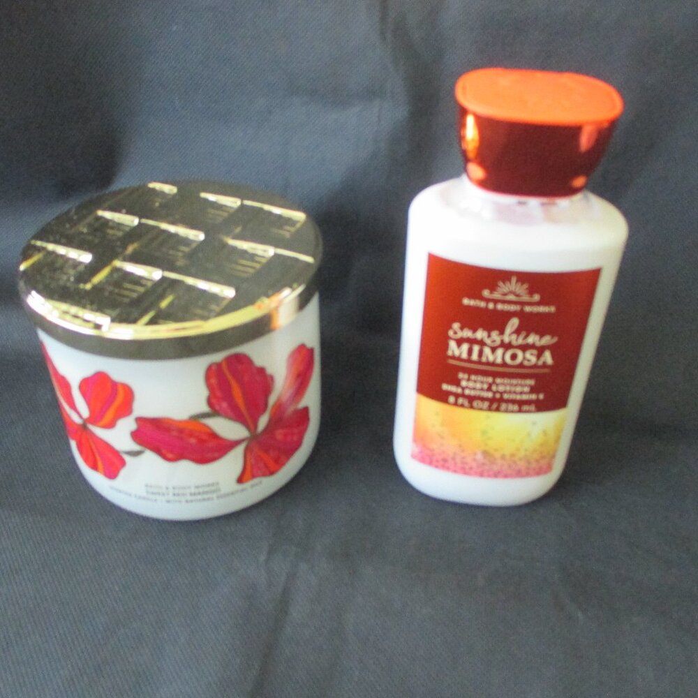 NWT - 2 Bath & Body Items - "Sweet Red Mango" large candle - Mimosa Body Lotion